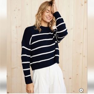Jenni kayne cotton Chloé crewneck navy stripe cropped sweater NWOT